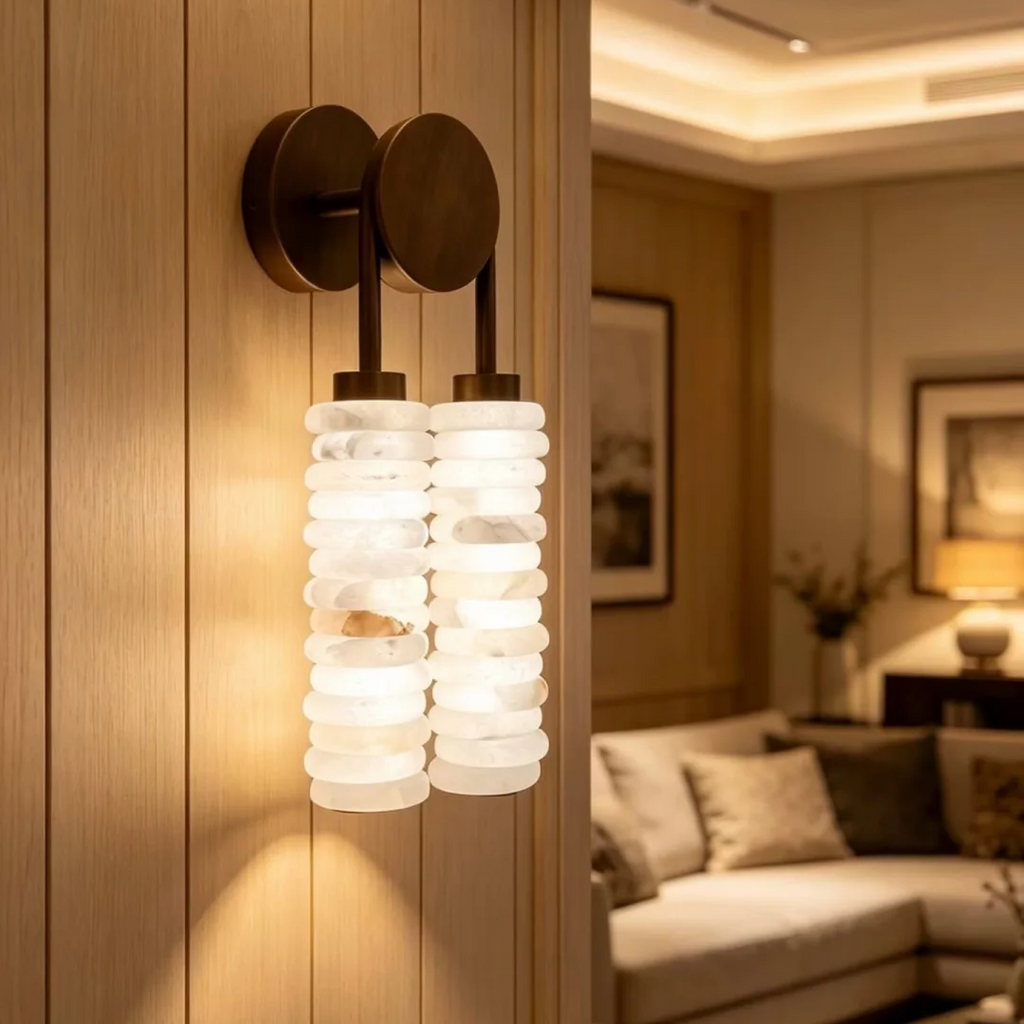 Thera Tiered Alabaster Wall Sconce Glowryte