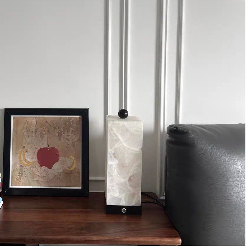 Theron Square Alabaster Column Table Lamp Glowryte