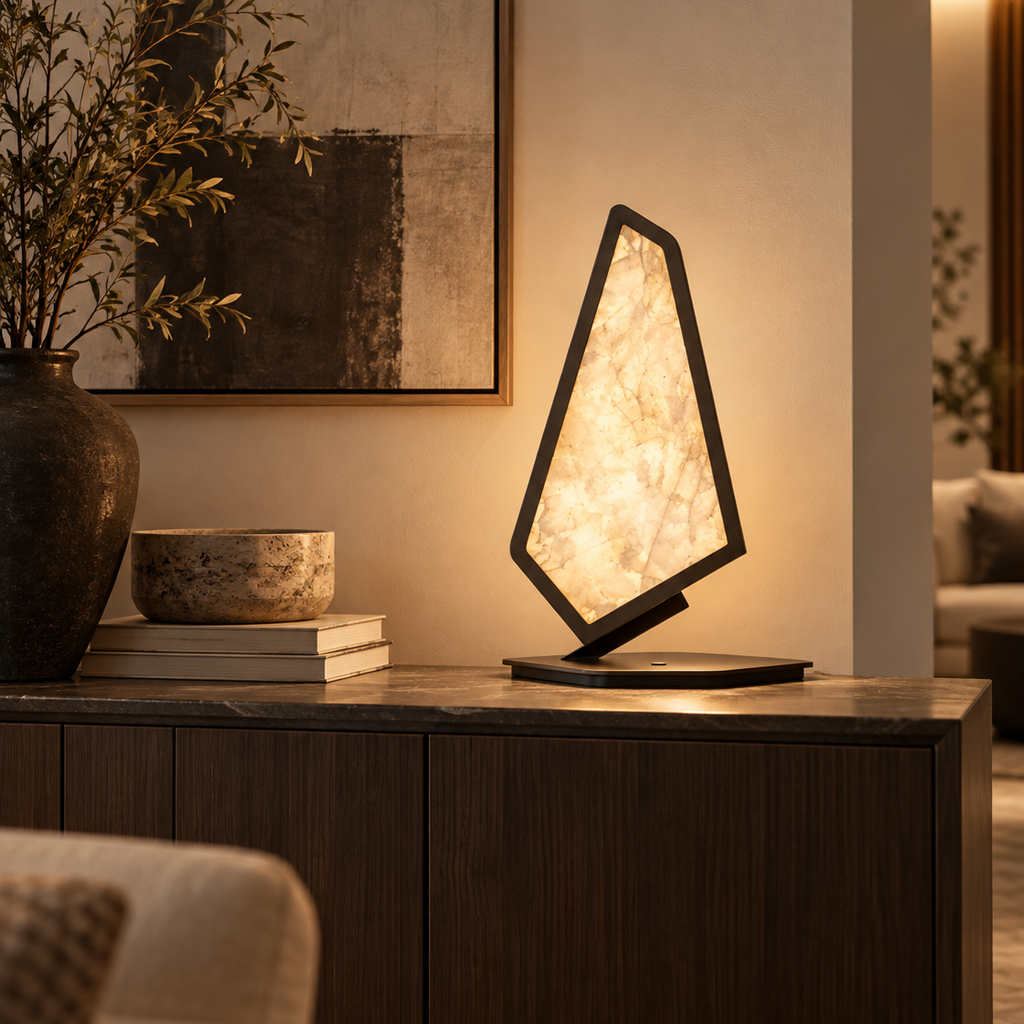 Vela Sculptural Stone Table Lamp Glowryte