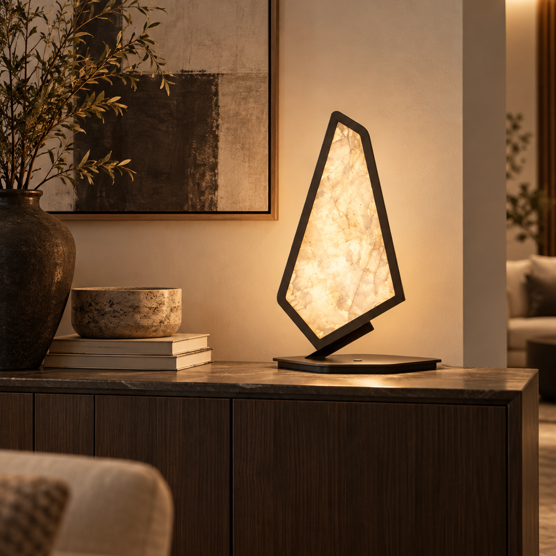 Vela Sculptural Stone Table Lamp Glowryte