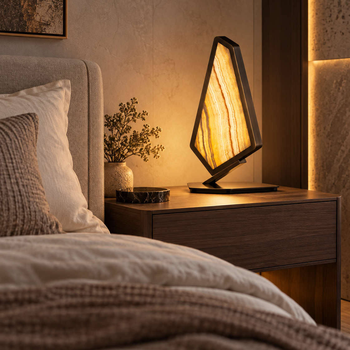 Vela Sculptural Stone Table Lamp Glowryte
