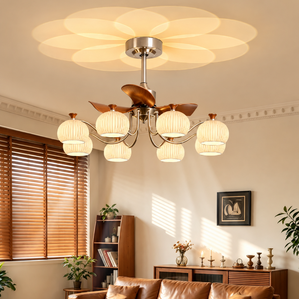 Vintage 8-Light Ceiling Fan Chandelier Glowryte