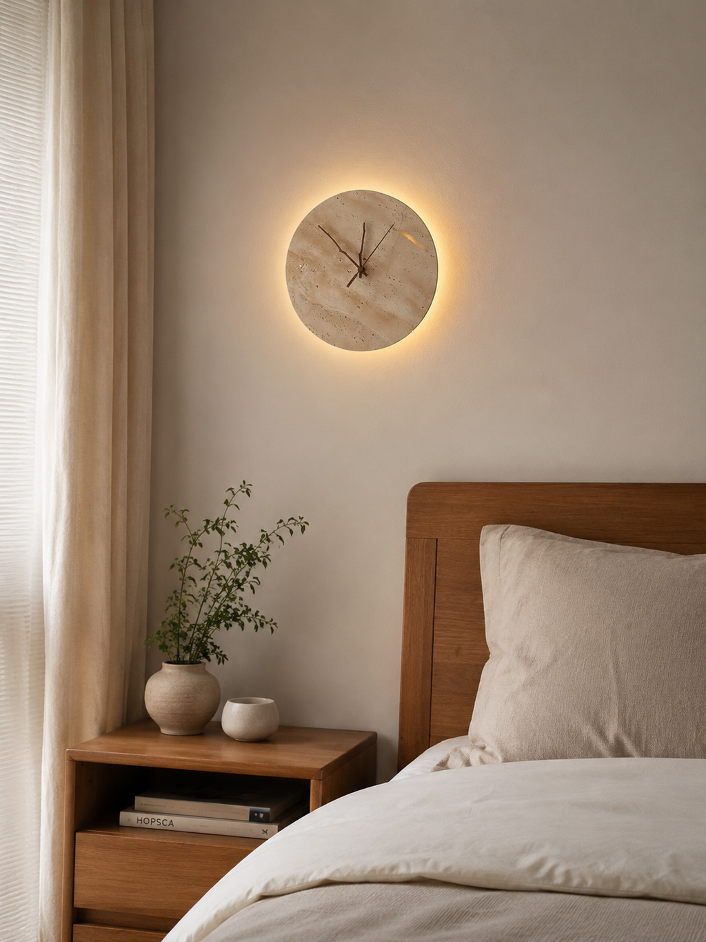 Travertine Marble Round Wall Clock Glowryte