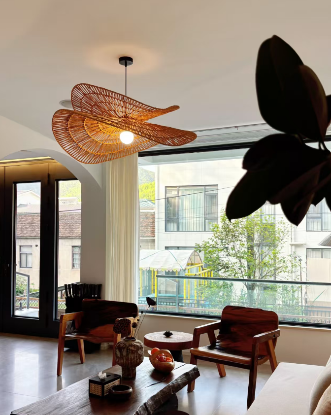 Natural Woven Fringe Pendant Light Dia 31.5" × H 7.9” （ Dia 80 × H 20 cm） Glowryte