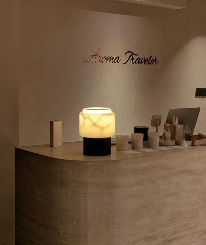 Noma Alabaster Walnut Table Lamp Glowryte