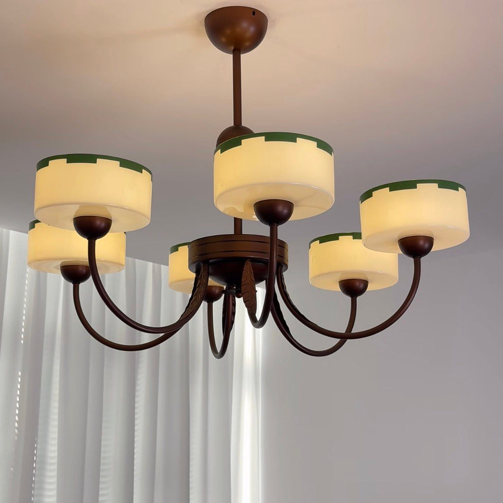 French Mid-Century Opal Glass Chandelier Glowryte