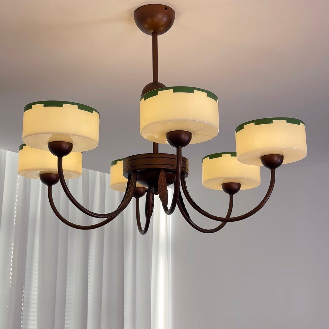 French Mid-Century Opal Glass Chandelier Glowryte