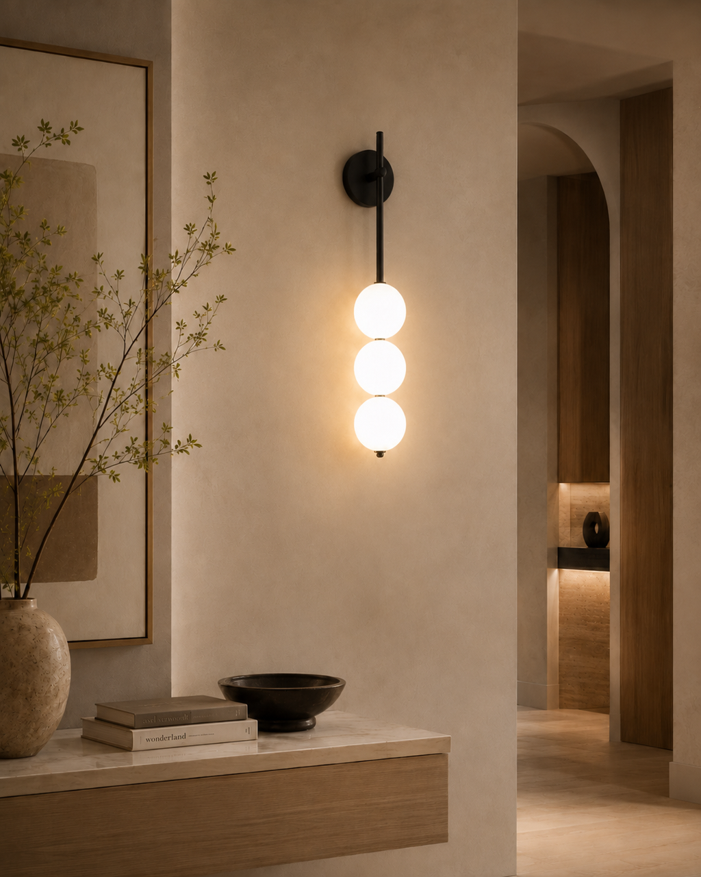 Auren Glass Wall Sconce 3 lights Black Glowryte