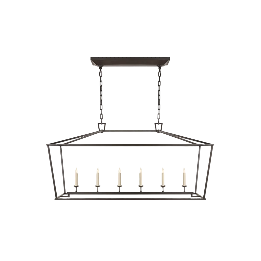 Daven Lantern Chandelier 6-Light: L 54" x H 25.5" (L 137 × H 65 cm) Black Glowryte
