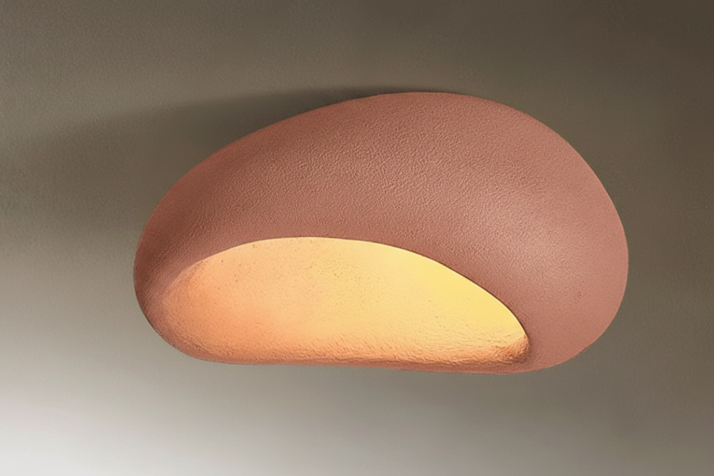Pebble Plaster Flush Mount Ceiling Light Red Glowryte