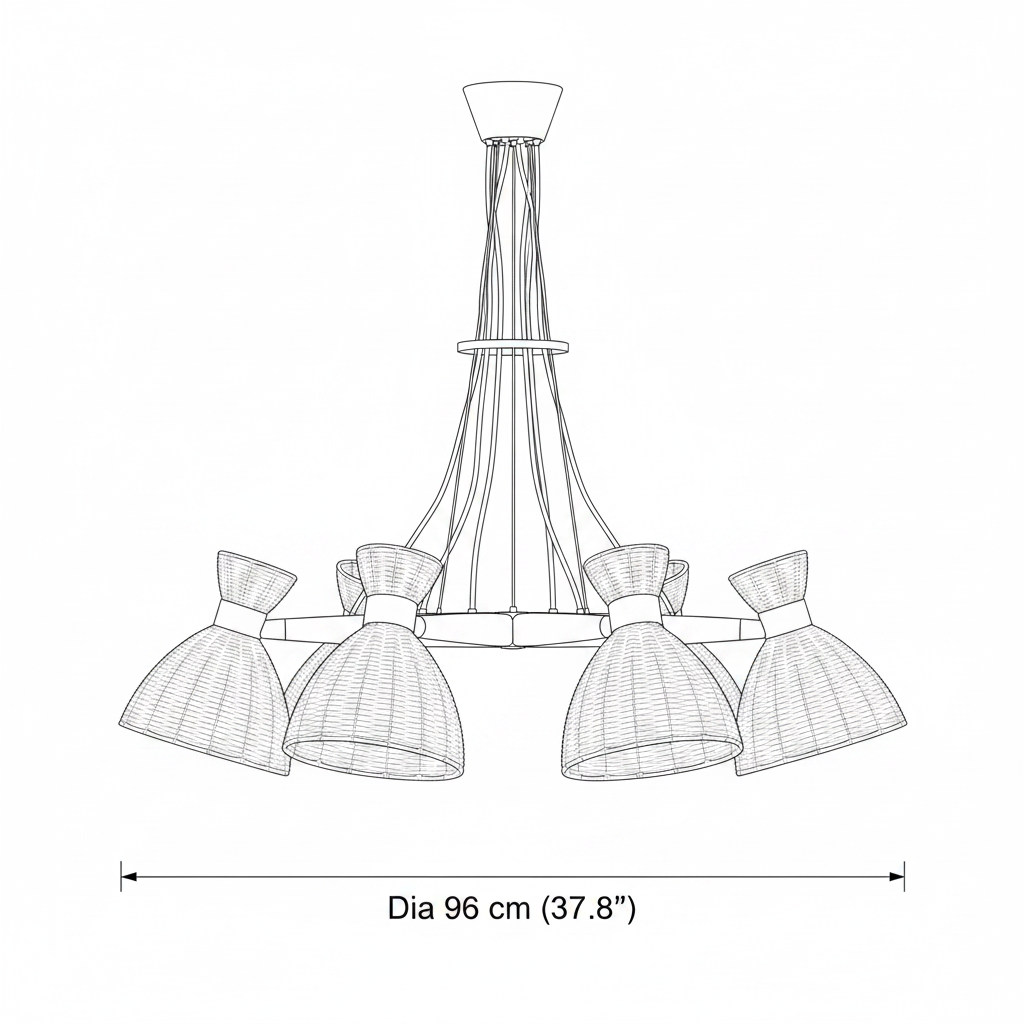 Brume Rattan Cluster Chandelier — Spec Line Drawing v2