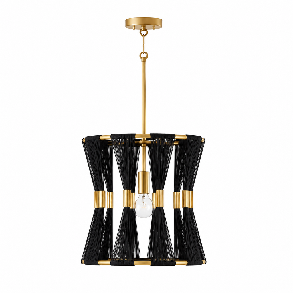 White Slatted Hourglass Pendant Light Dia 12.25" × H 14" (Dia 31 × H 35.5 cm) Black Glowryte