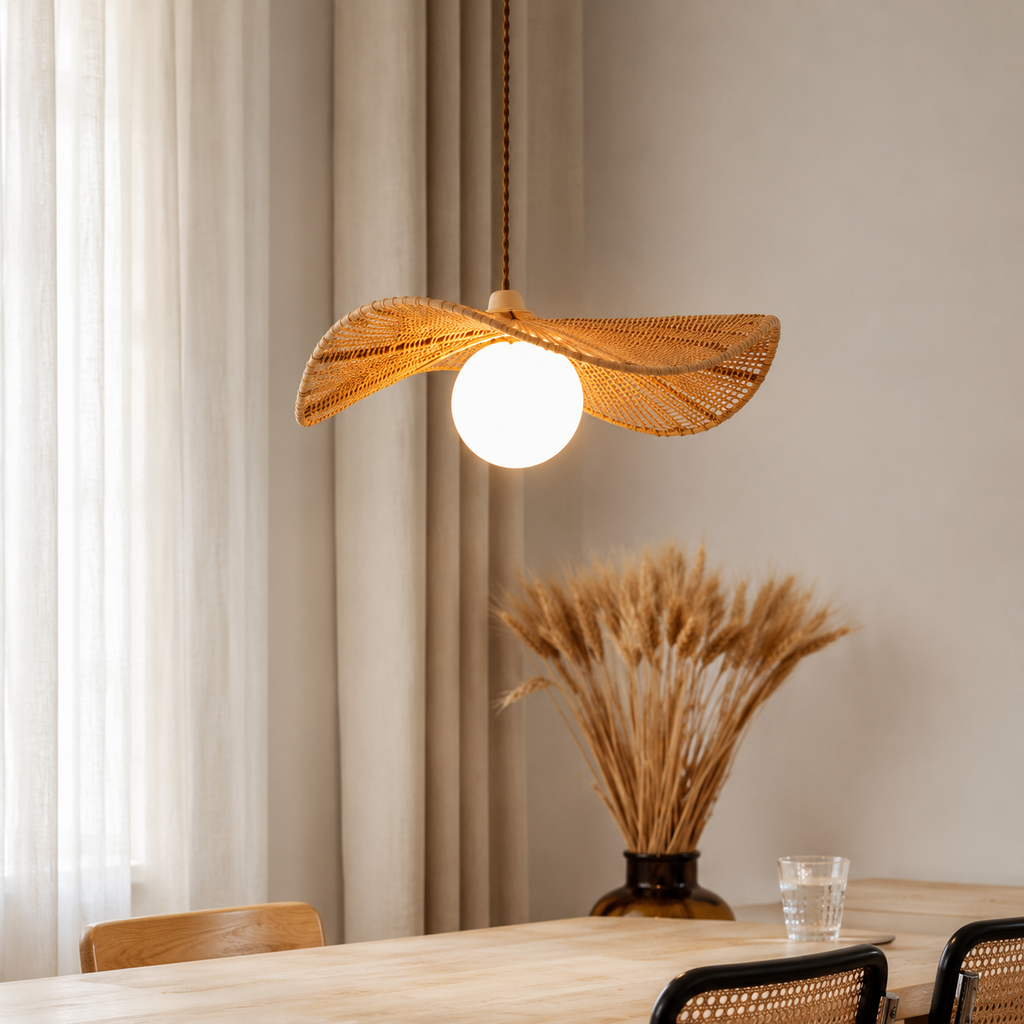 Soleil Rattan Wing Pendant Glowryte