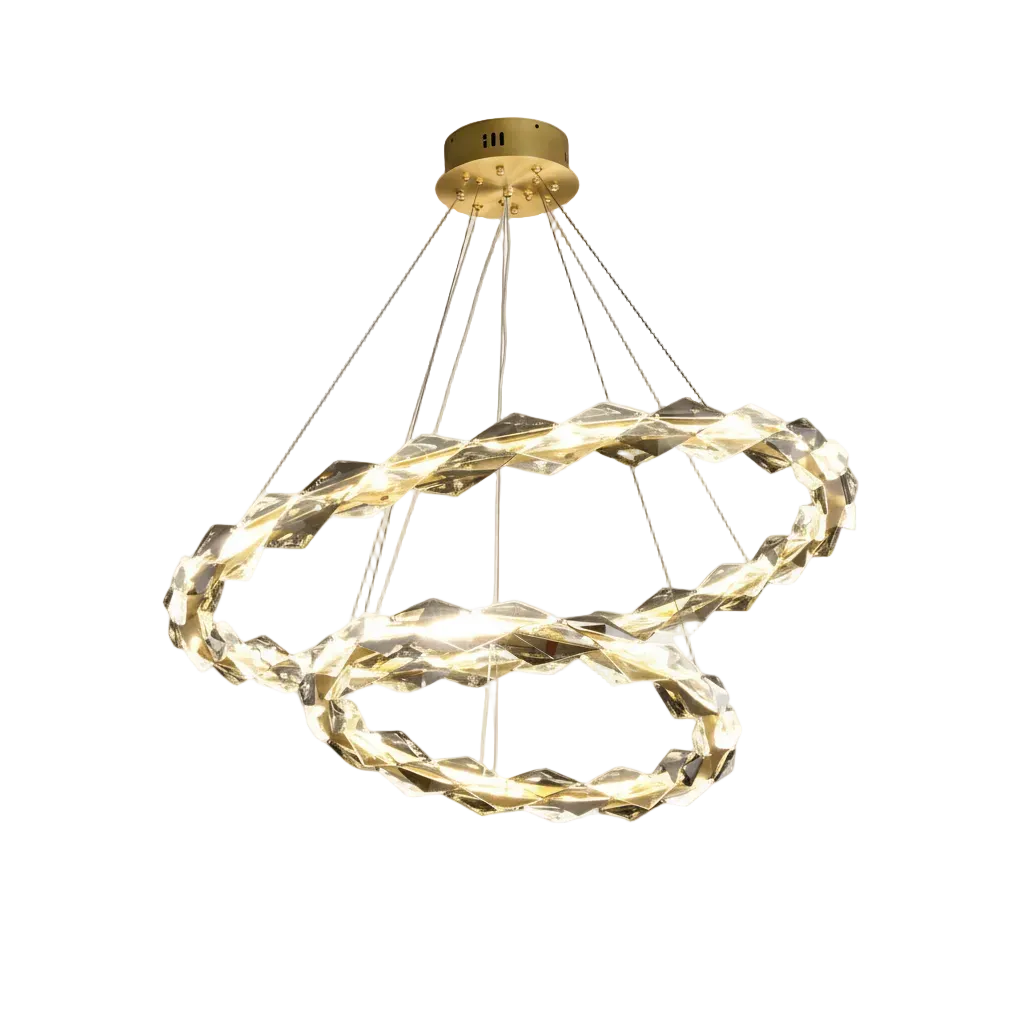 Celeste Ring Chandelier 2-Tier: Dia 19.6" + 31.5" × H 5.4" (Dia 50 + 80 × H 14 cm) Brass + Clear + Smoky Gray Glowryte