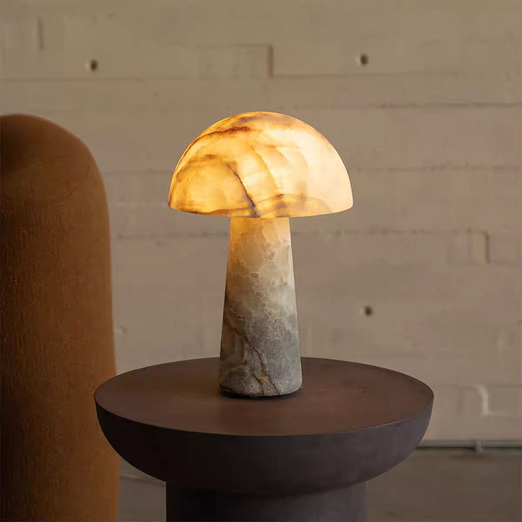 Mushroom Alabaster Table Lamp Dia 9.4" × 14.2“ (Dia 24 × 36 cm) Glowryte