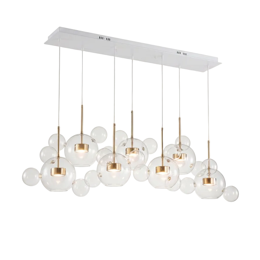 Cove Bubble Linear Chandelier 7 Lights-34 Bubbles Clear Glass Glowryte