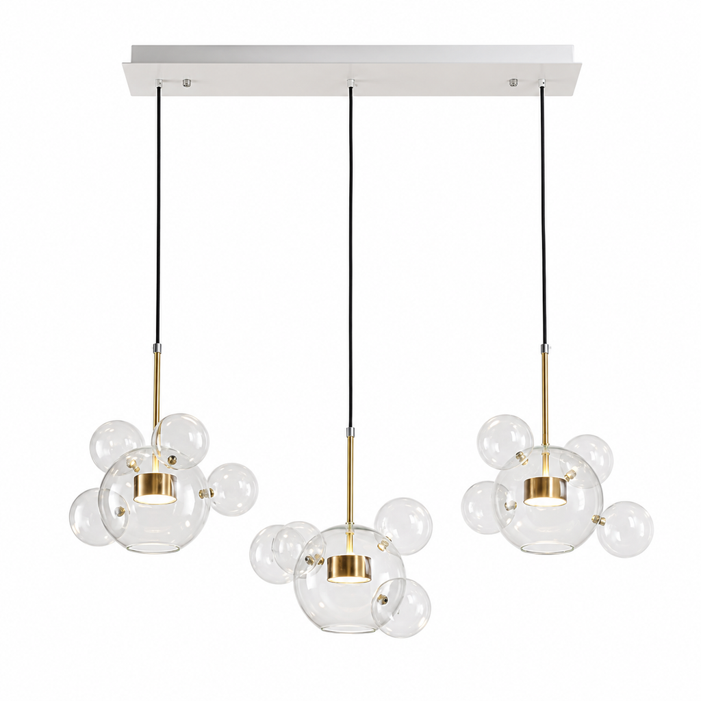 Cove Bubble Linear Chandelier 3 Lights-14 Bubbles Clear Glass Glowryte