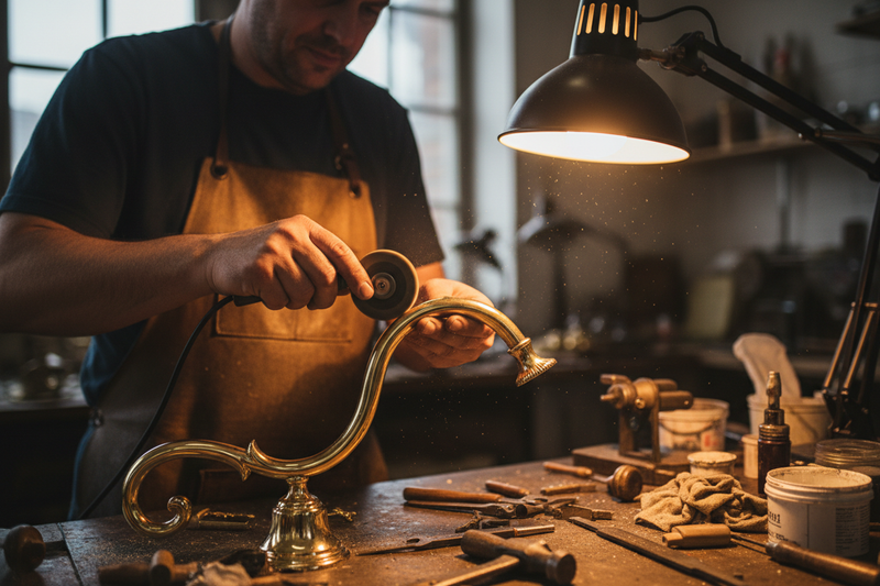 Craftsman polishing chandelier
