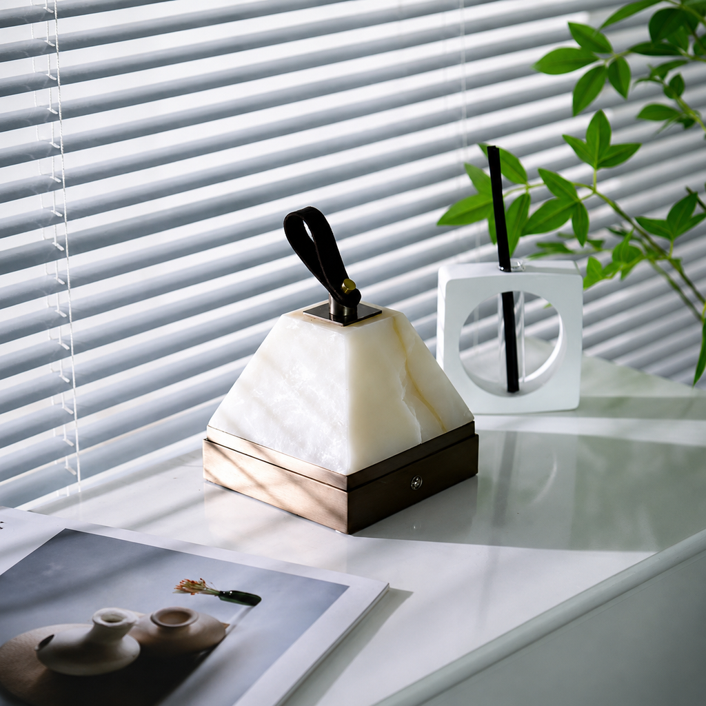 Pyramid Alabaster Portable Table Lamp Glowryte