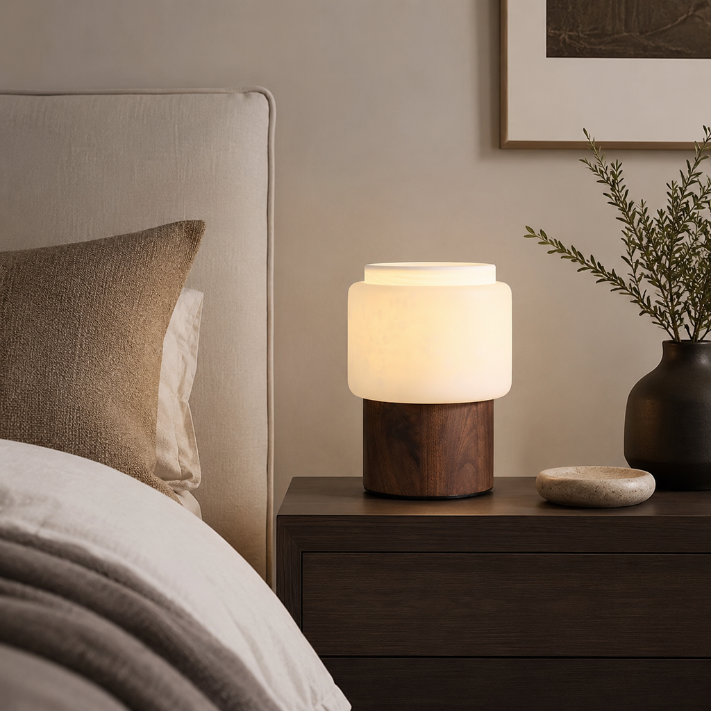 Noma Alabaster Walnut Table Lamp Glowryte