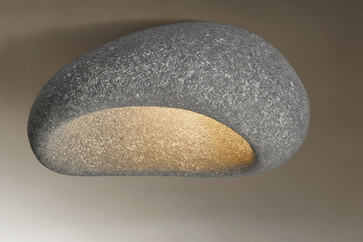 Pebble Plaster Flush Mount Ceiling Light Dark Gray Stone Spots Glowryte