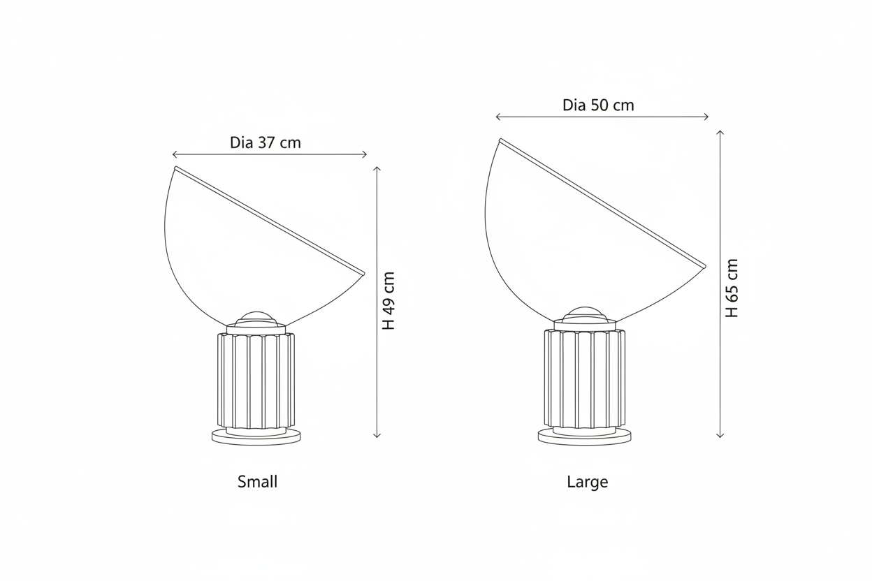 Dome Glass Saucer Table Lamp — Technical Spec Drawing Small vs Large