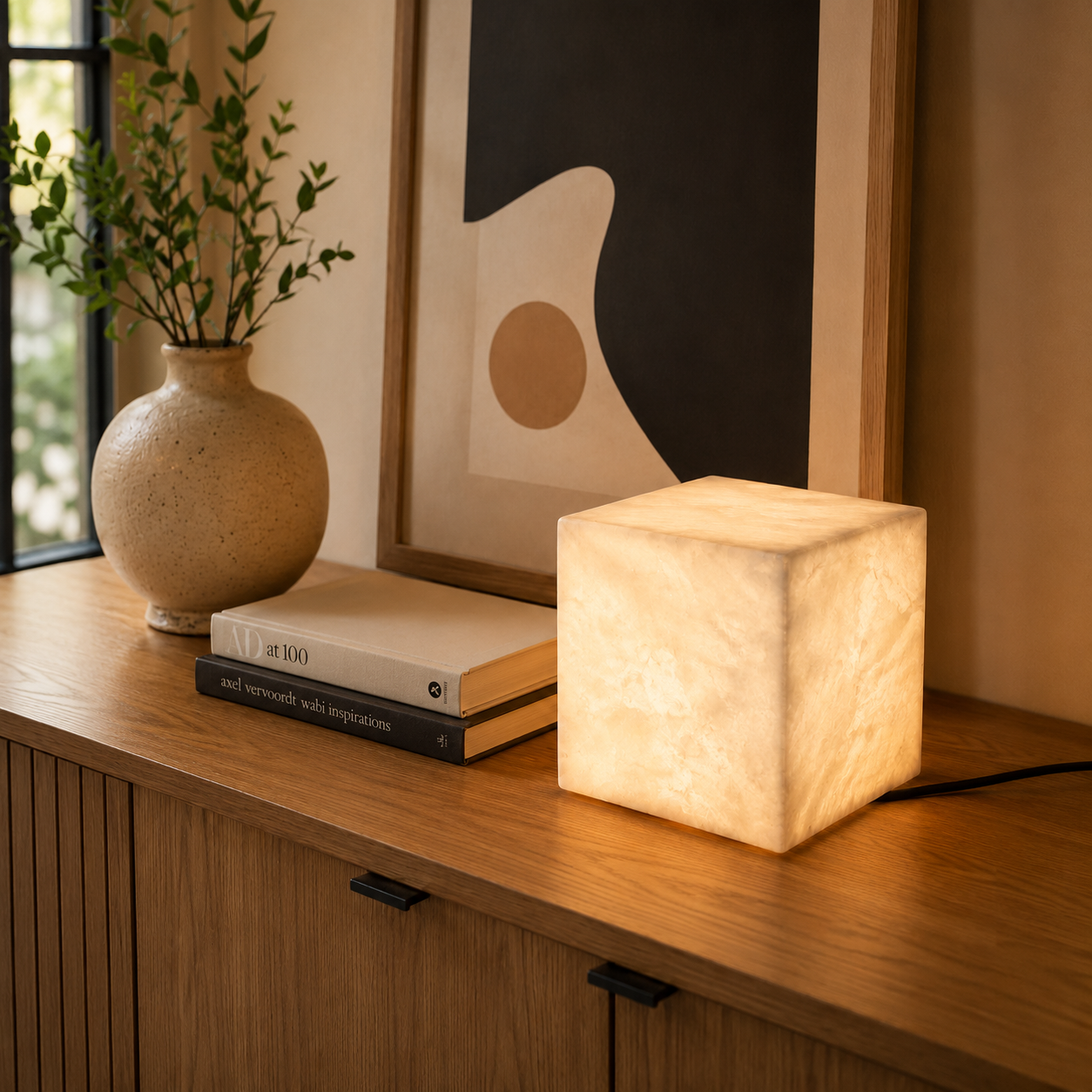 Cube Alabaster Table Lamp square: 11.8" (30cm) White Glowryte