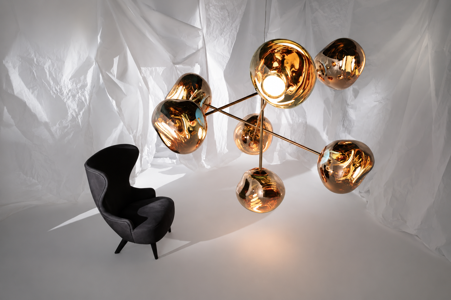 LAVA Orb Melt Chandelier Dia 39.3" × H 35.4“ (Dia 100 × 90 cm) Gold Glowryte