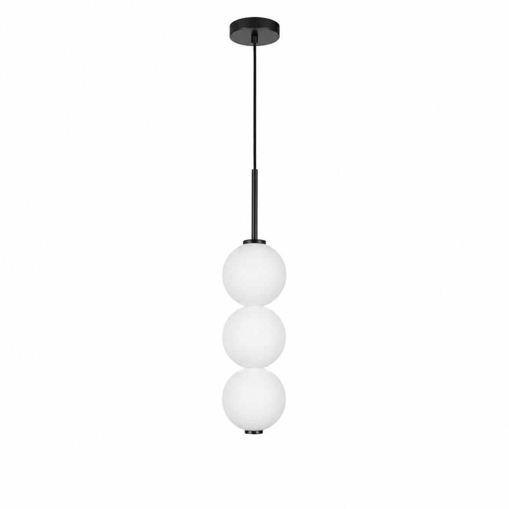 Elen Modern Pendant Light 3-Globes: L 14.5" × 3.9” (L 37 × W 10 cm) Black Glowryte
