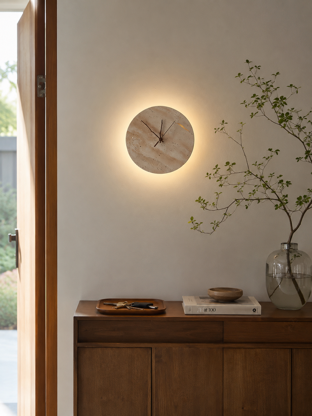 Travertine Marble Round Wall Clock Glowryte
