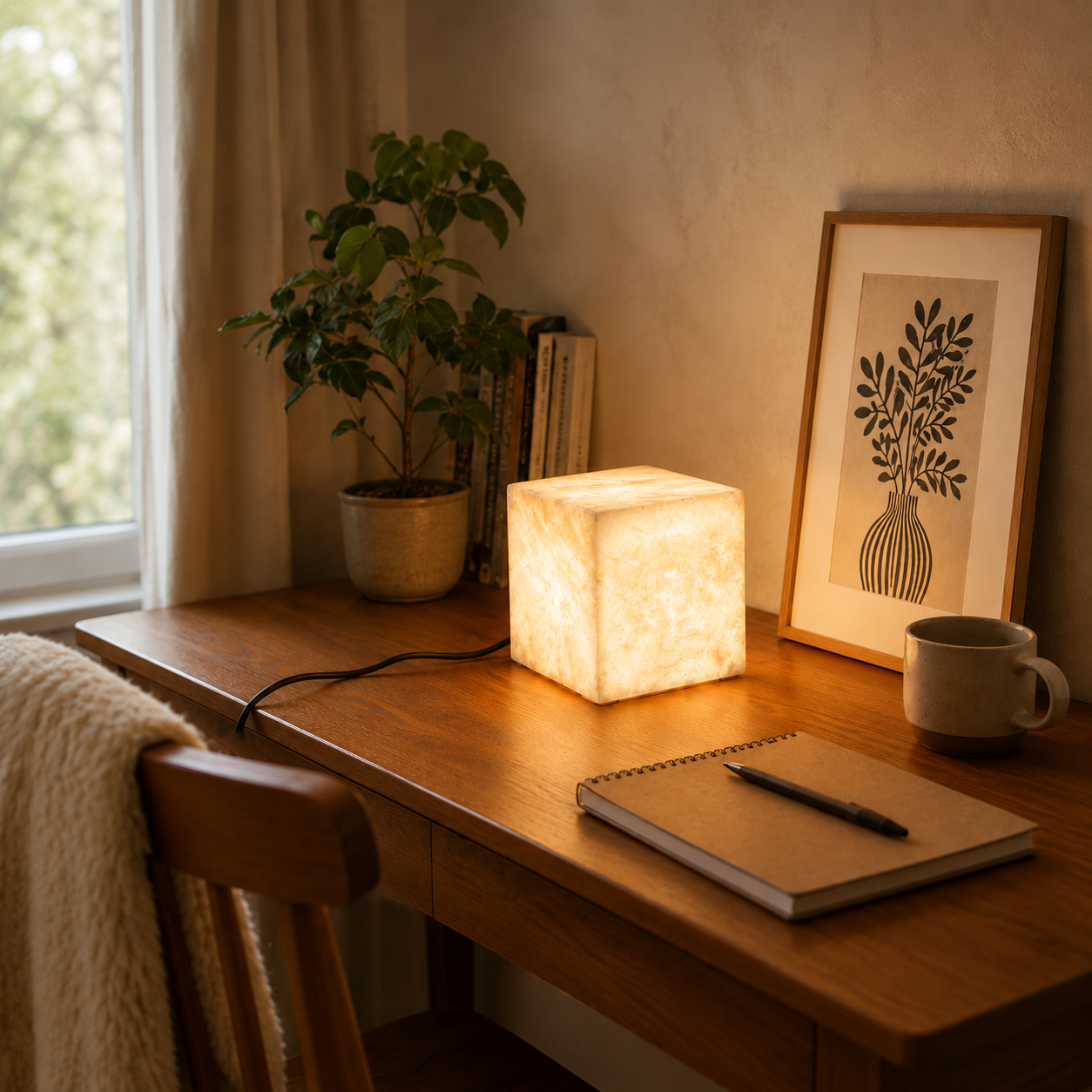 Cube Alabaster Table Lamp Glowryte