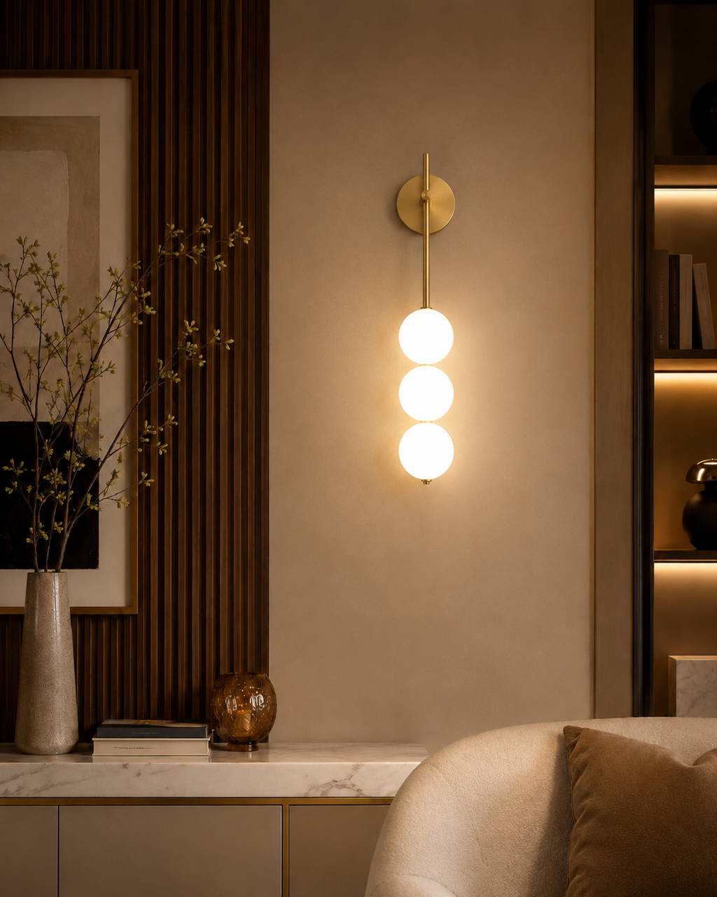 Auren Glass Wall Sconce 3 lights Brass Gold Glowryte