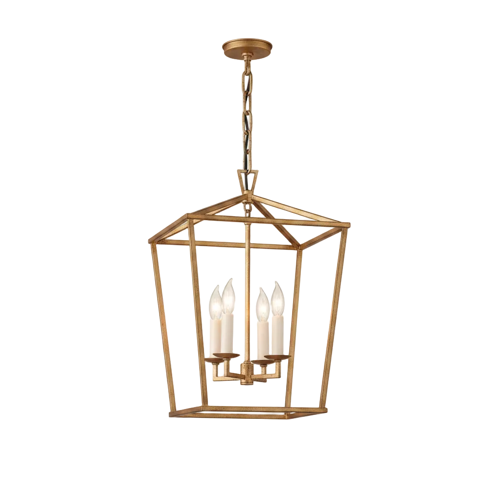 Daven Square Lantern Chandelier 4-Light: L 30 × W 30 × H 45 cm (L 11.8" × W 11.8" × H 17.7") Gold Glowryte