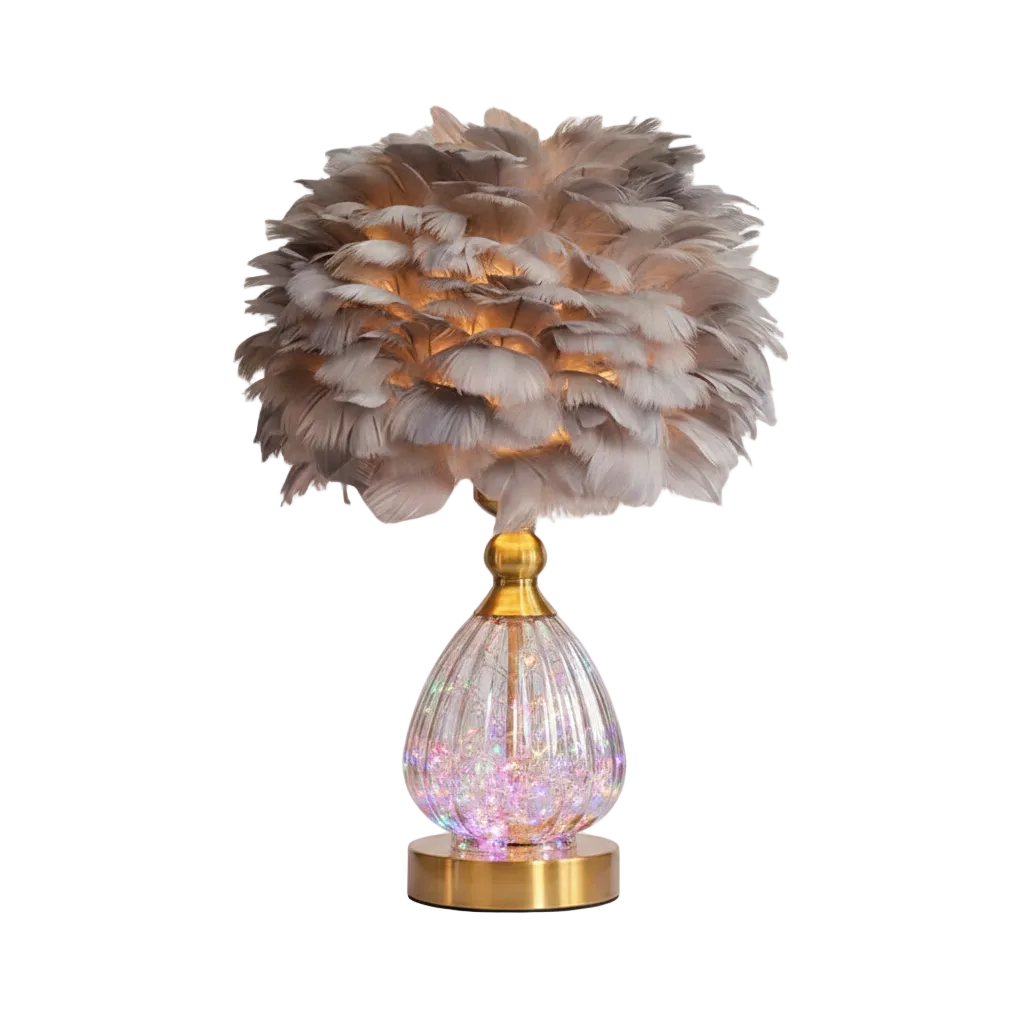 Plume Crystal Table Lamp Grey Colorful Light Dia 13.7" × H 17.7" (Dia 35 × H 45 cm) Glowryte