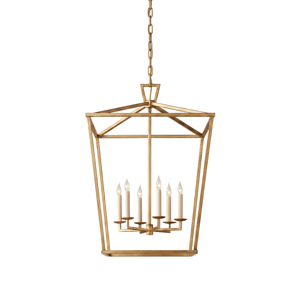 Daven Square Lantern Chandelier 6-Light: L 43 × W 43 × H 58 cm (L 16.9" × W 16.9" × H 22.8") Gold Glowryte