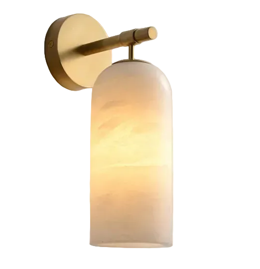 Alba Alabaster Wall Sconce W 3.9" × H 7.9" (W 10cm × H 20cm) Gold & White Glowryte