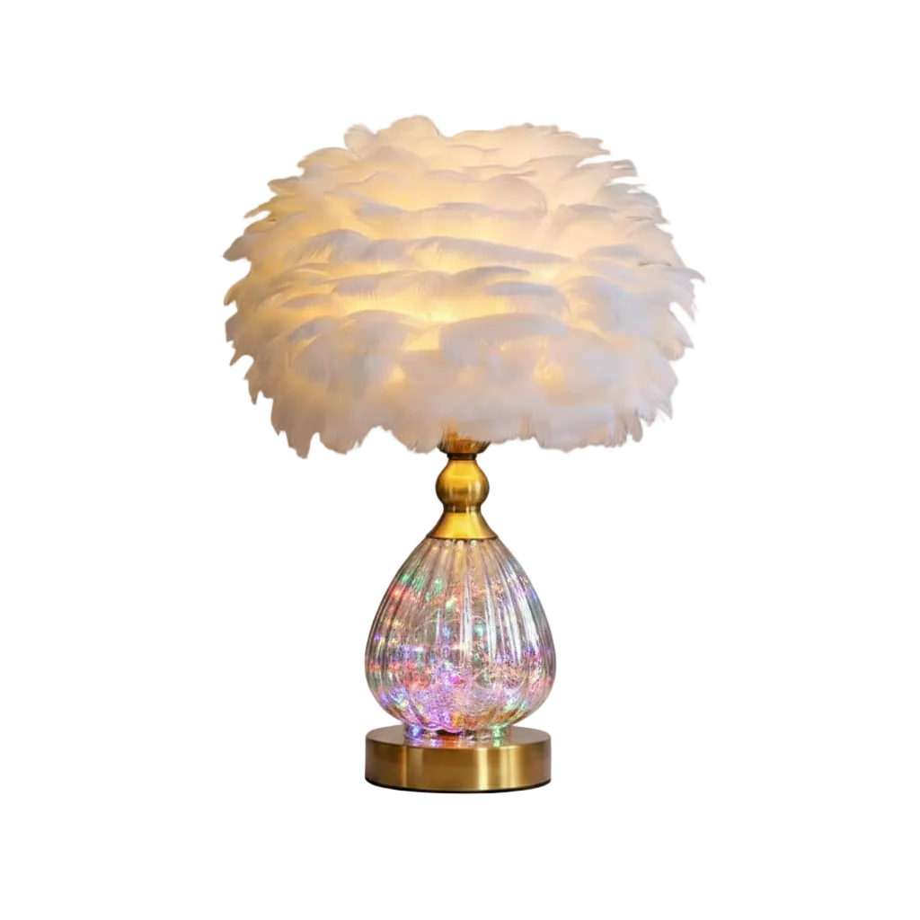 Plume Crystal Table Lamp White Colorful Light Dia 13.7" × H 17.7" (Dia 35 × H 45 cm) Glowryte