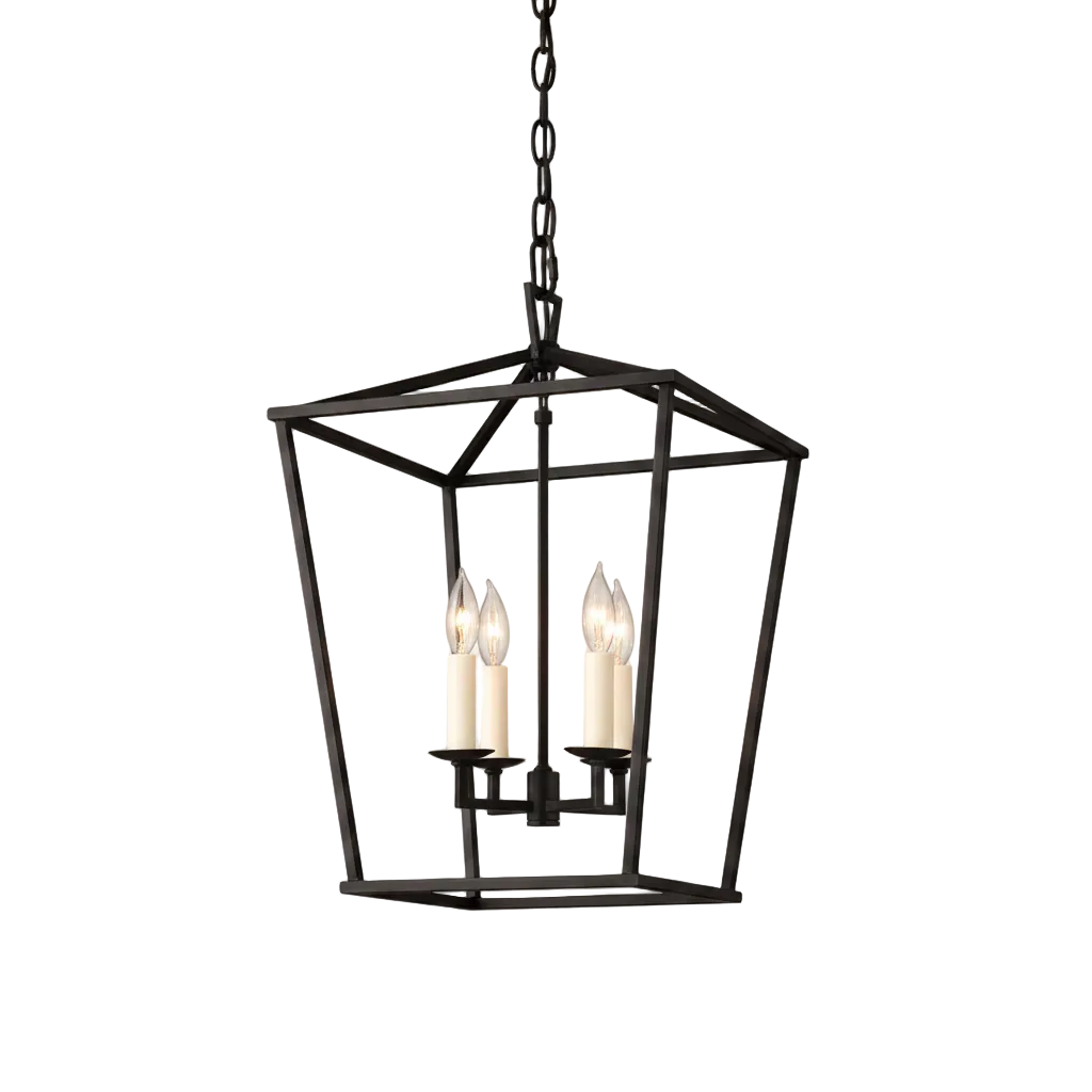 Daven Square Lantern Chandelier 4-Light: L 30 × W 30 × H 45 cm (L 11.8" × W 11.8" × H 17.7") Black Glowryte