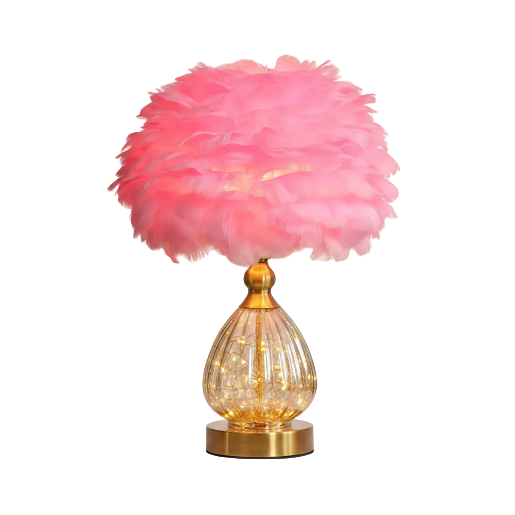 Plume Crystal Table Lamp Pink Warm Light Dia 13.7" × H 17.7" (Dia 35 × H 45 cm) Glowryte
