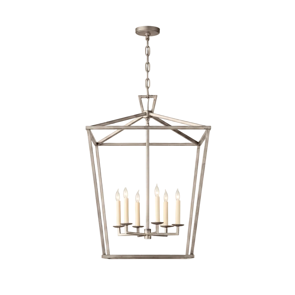 Daven Square Lantern Chandelier 6-Light: L 43 × W 43 × H 58 cm (L 16.9" × W 16.9" × H 22.8") Silver Glowryte