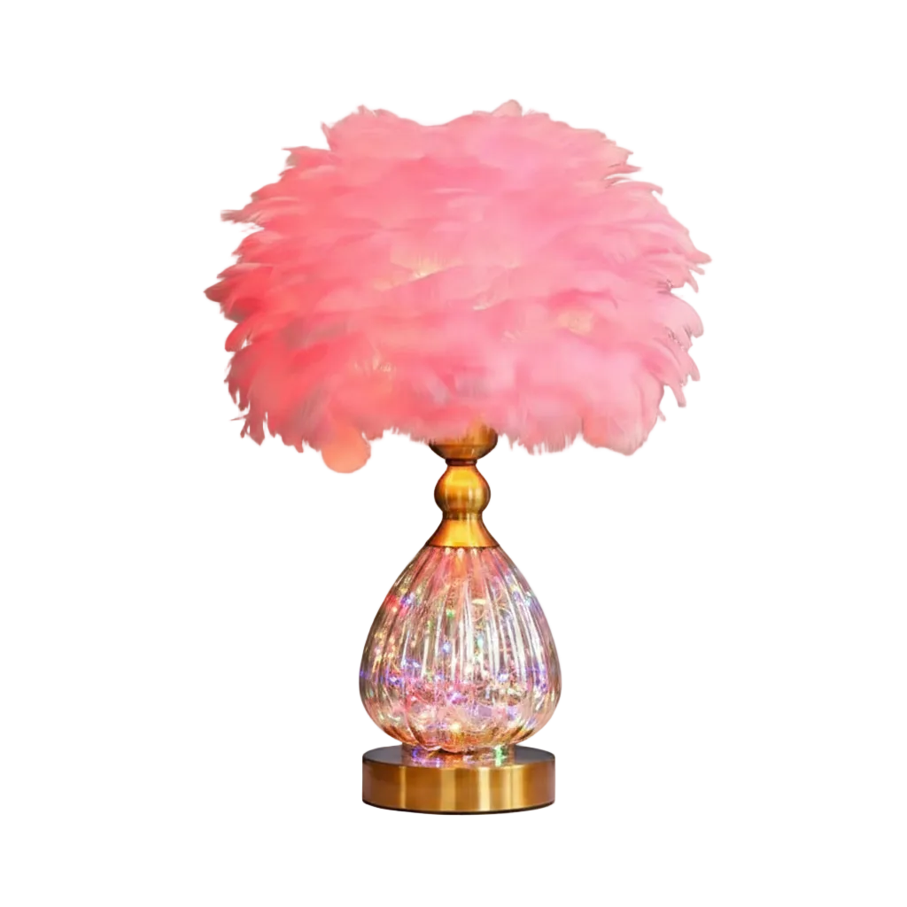Plume Crystal Table Lamp Pink Colorful Light Dia 13.7" × H 17.7" (Dia 35 × H 45 cm) Glowryte