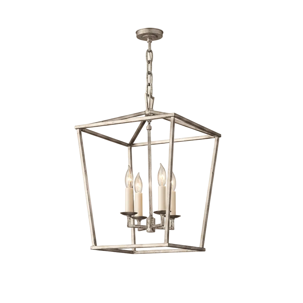 Daven Square Lantern Chandelier 4-Light: L 30 × W 30 × H 45 cm (L 11.8" × W 11.8" × H 17.7") Silver Glowryte