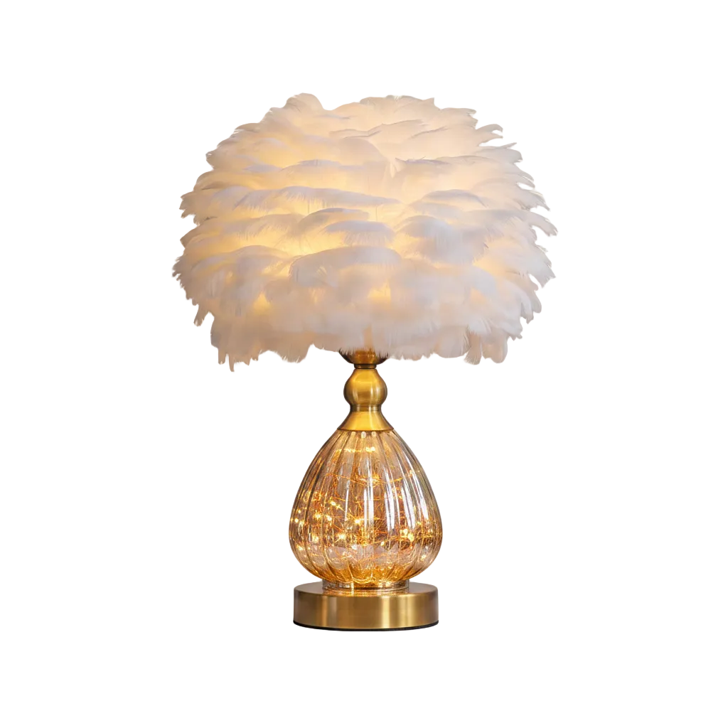 Plume Crystal Table Lamp White Warm Light Dia 13.7" × H 17.7" (Dia 35 × H 45 cm) Glowryte