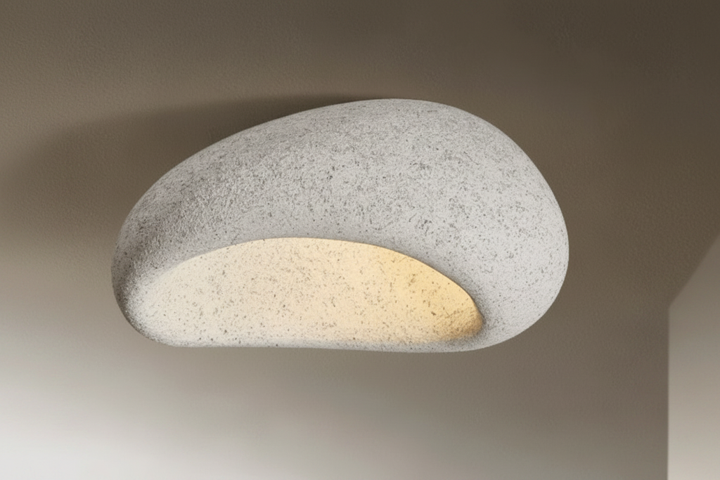 Pebble Plaster Flush Mount Ceiling Light Light Gray Stone Spots Glowryte