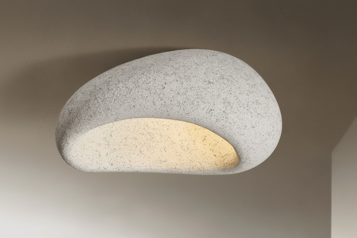 Pebble Plaster Flush Mount Ceiling Light Light Gray Stone Spots Glowryte