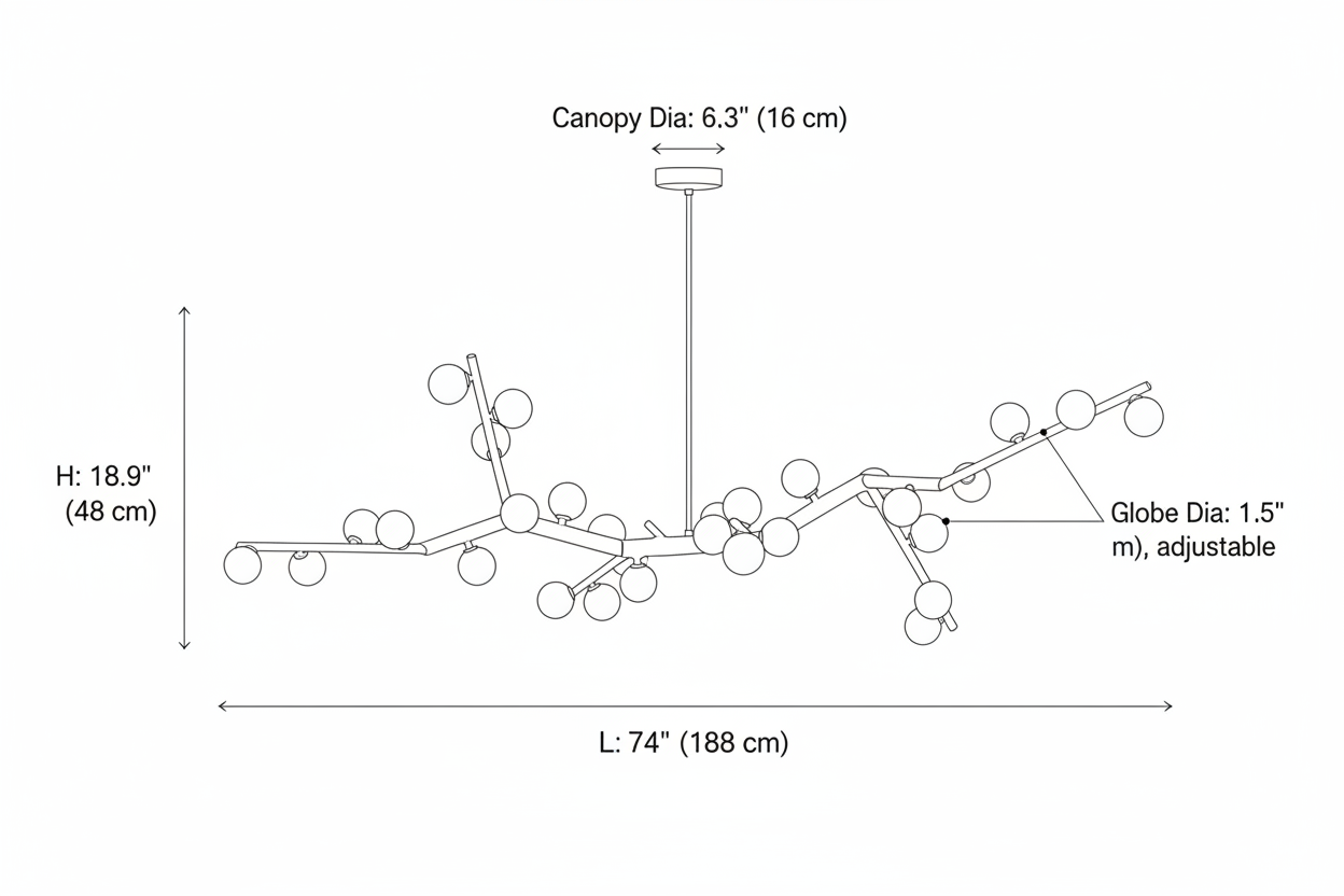 Luma Canopy Branch Chandelier — English Dimension Line Drawing