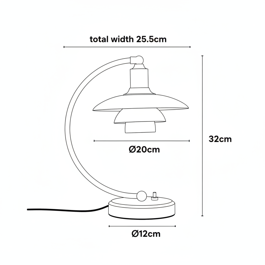 Lumi Vintage Glass Table Lamp - Spec Line Drawing