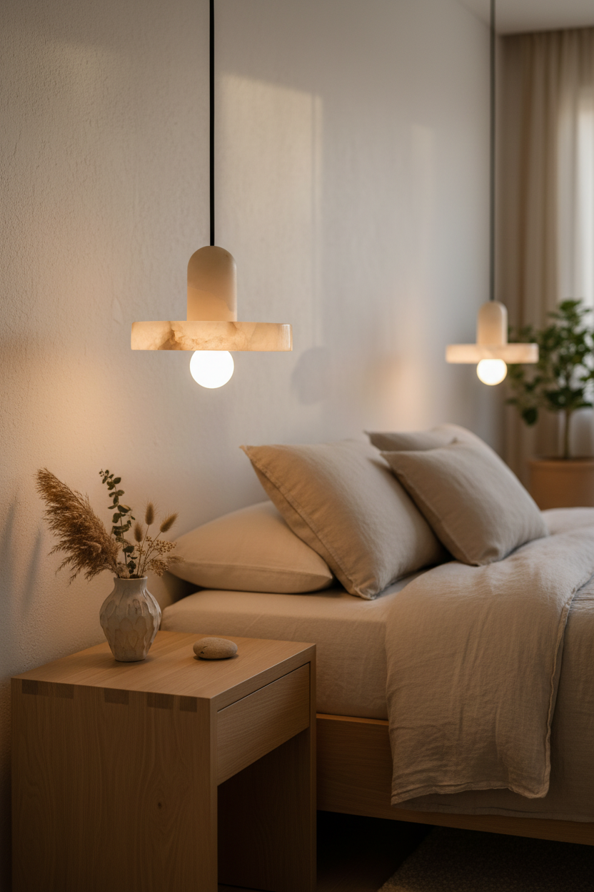 Noma Alabaster Fishline Pendant - Bedroom Scene v2