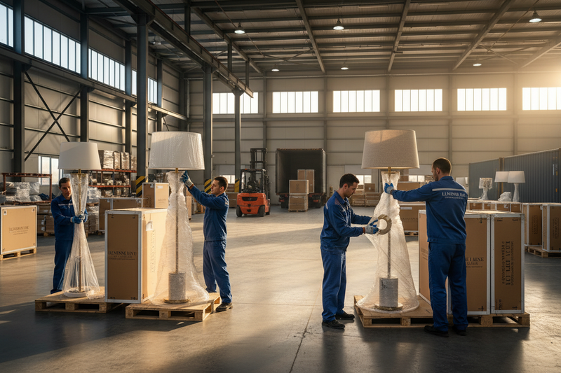Packaging floor lamps for export