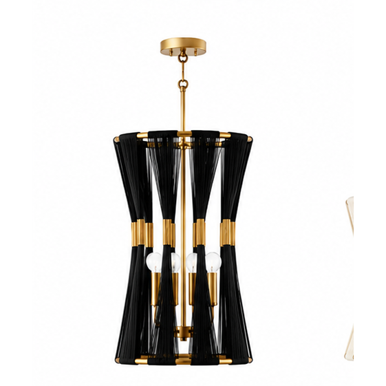 White Slatted Hourglass Pendant Light Dia 19.50" × H 28" (Dia 49.5 × H 71 cm) Black Glowryte
